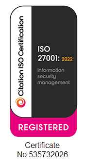 Citation ISO Certification registered mark: ISO 27001:2022 Information security management, certificate number 535732026
